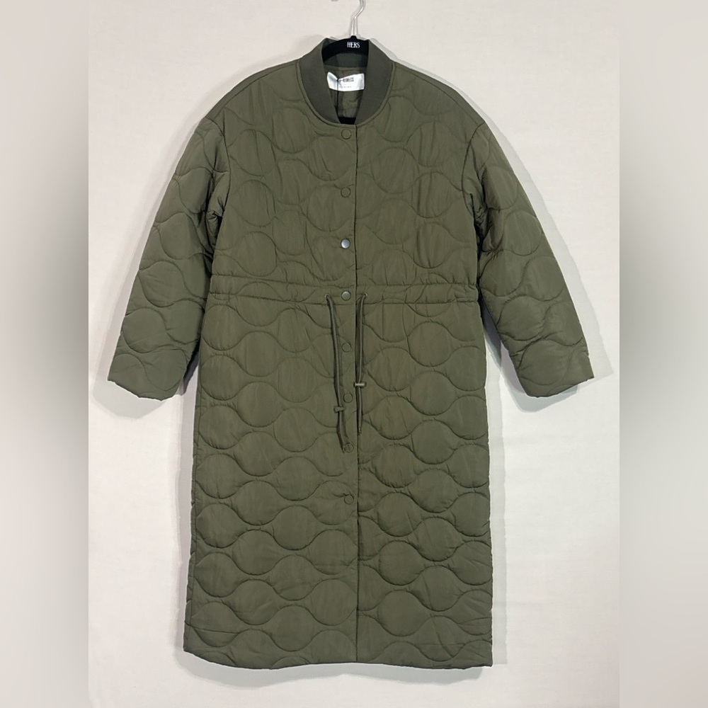 4th & Reckless Quilted Longline Coat Olive Green Snap Front NWT M